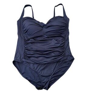 Sonnet Shores Blue Full Coverage Ruched Swimsuit 24W 3X Modest Bathing Suit